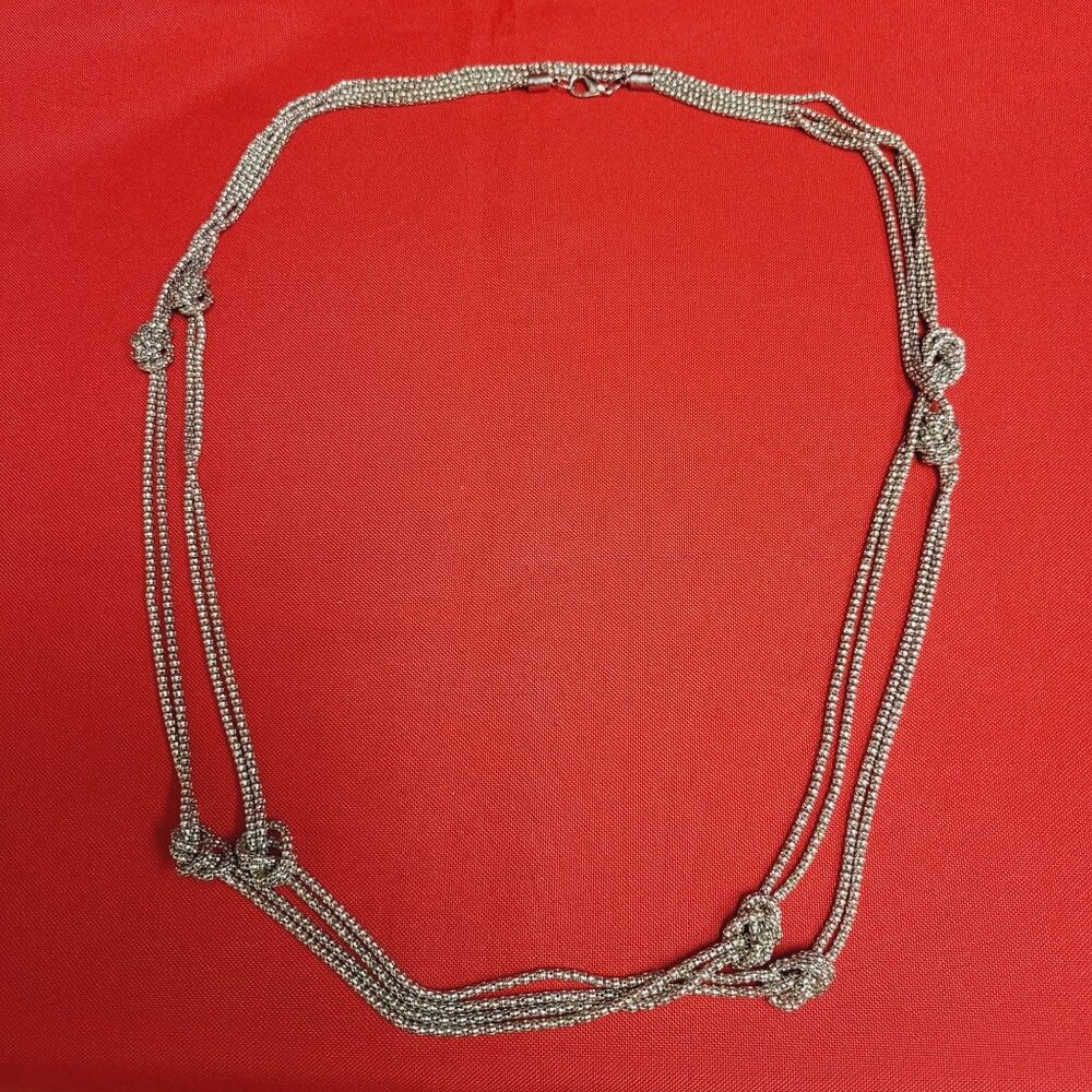 Silver Tone Long Chain Knot Layered Rope Toggle Necklace